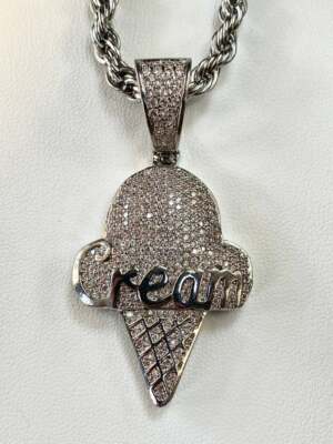 Pre-owned Nsg 4 Ct Tester Passing Moissanite "ice Cream Cone" Fancy Men's Pendant 925 Silver In White