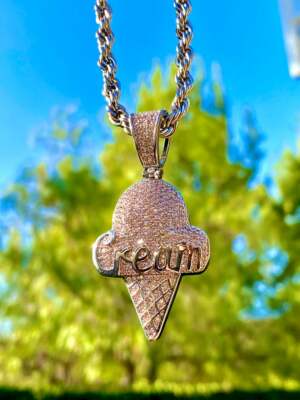 Pre-owned Nsg 4 Ct Tester Passing Moissanite "ice Cream Cone" Fancy Men's Pendant 925 Silver In White