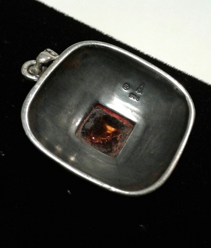 925 Sterling Silver Silpada Square Amber Slide Pendant Signed