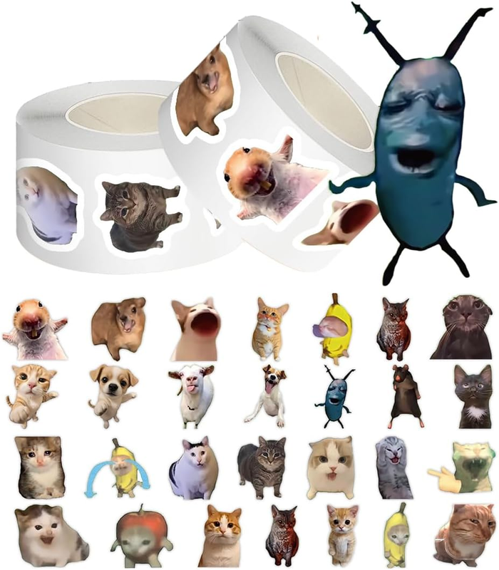 1000 Pieces Cat Meme Stickers Rolls, Planner Stickers, 28 Styles, Cats, Dogs - U