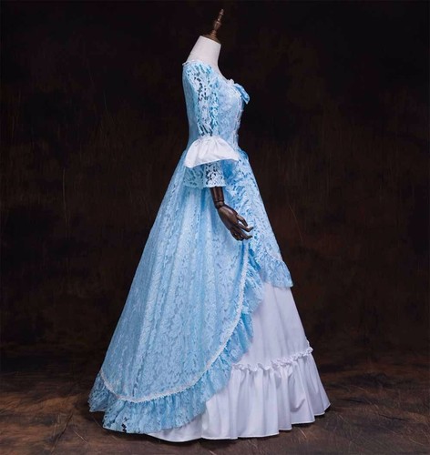 Pre-owned Handmade Custom Made To Order Lolita Tiered Ruffle Hem A Line Evening Dress Plus1x-10xl96 In Blue/white