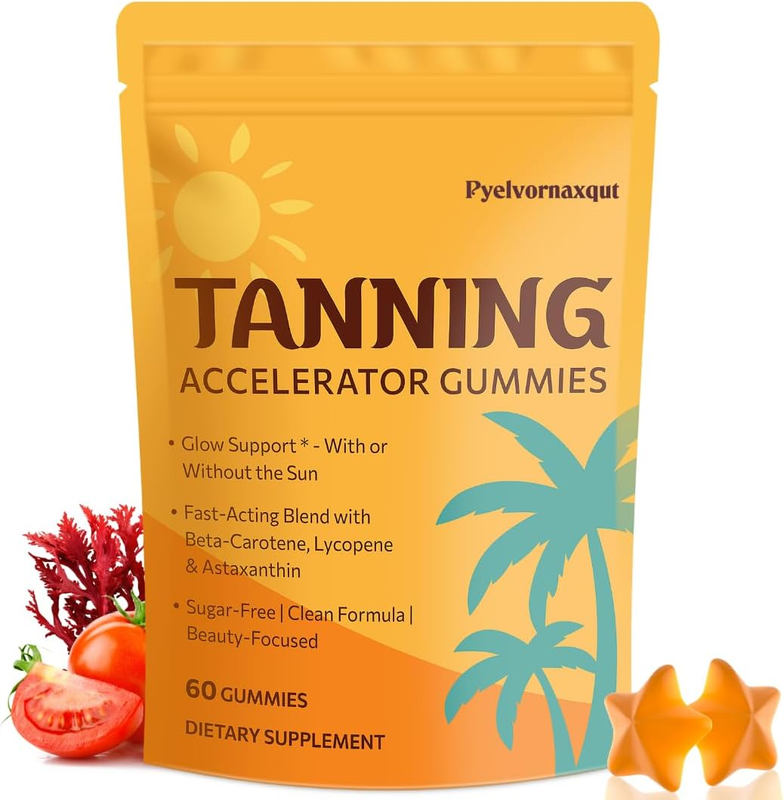 Tanning Gummies with Astaxanthin  Beta Carotene, Lycopene 60 Count EXP:12/28