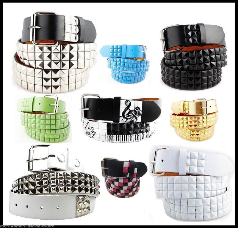 Mens Womens 3-Row Metal Pyramid Studded Leather Belt Checker Punk Rock Goth Emo