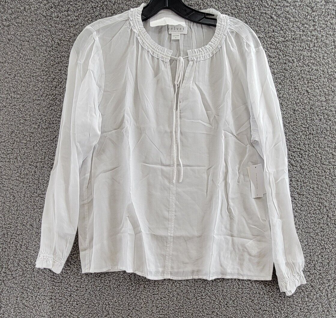 Velvet by Graham & Spencer Samantha Split Neck Blouse Women's S White Pullover - Picture 2 of 16