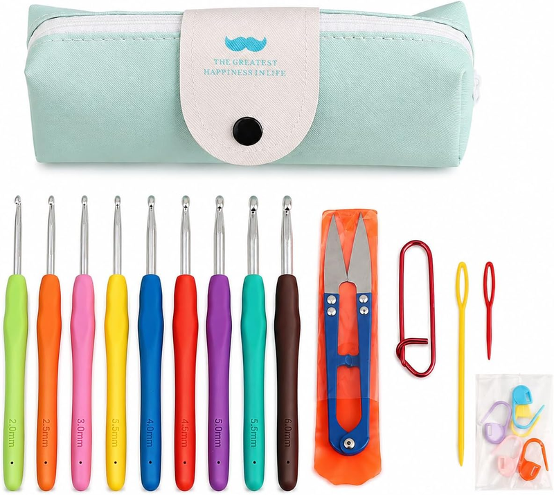 Crochet Hooks Set with Storage Case, Multicolor Ergonomic Crochet Needles Kit wi