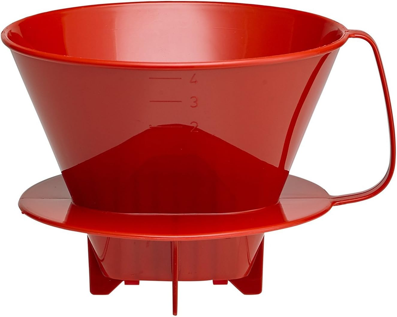 Fino Pour-Over Coffee Brewing Filter Cone, 4-Size, Red, Brews 8 to 12-Cups