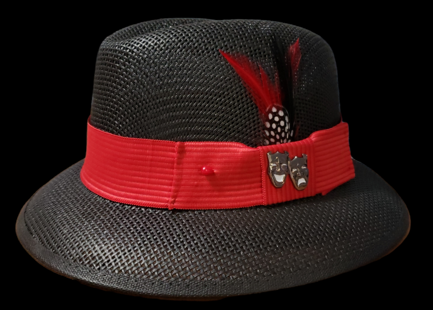 Mens Classic Black Red lowrider center crease hat Chicano