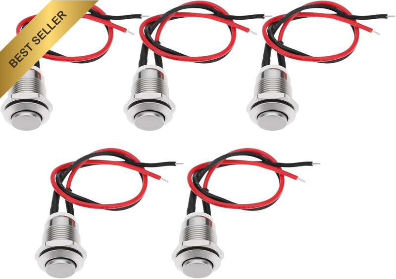 5Pcs 12Mm 12V Metal Waterproof Momentary Push Button Switch for Cars Marine and