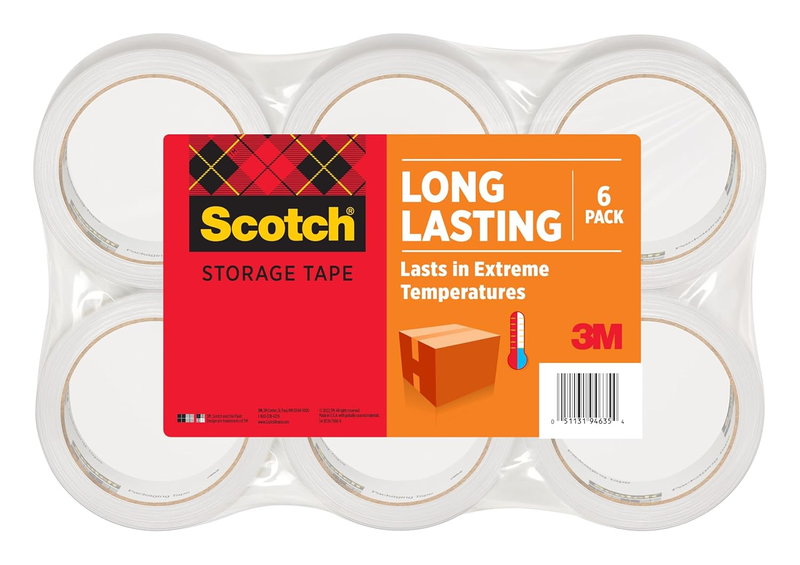 Scotch Long Lasting Storage Packing Tape Rolls, Clear, Storage Tape Withstands E