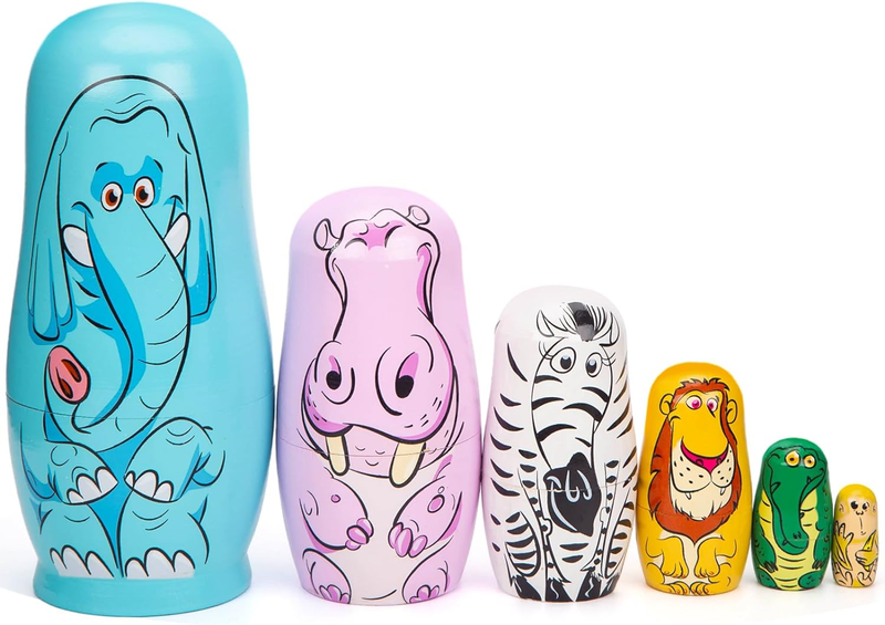 POPLAY 6PCS Russian Nesting Dolls, Matryoshka Doll Stacking Dolls Wooden Animal