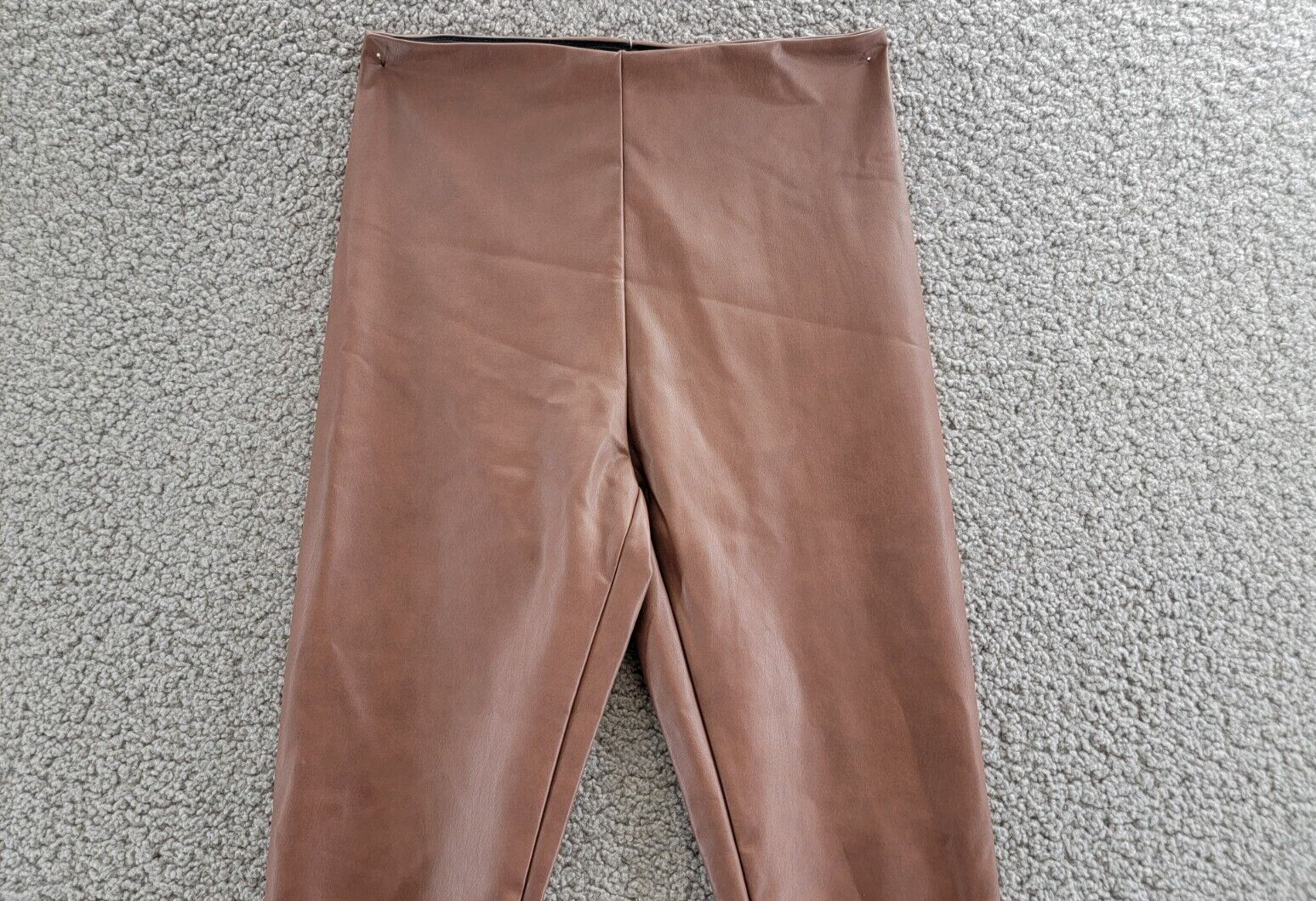 Aqua Faux Leather High Waist Leggings Women's XS Walnut Elastic Waist Pull On - Picture 3 of 15