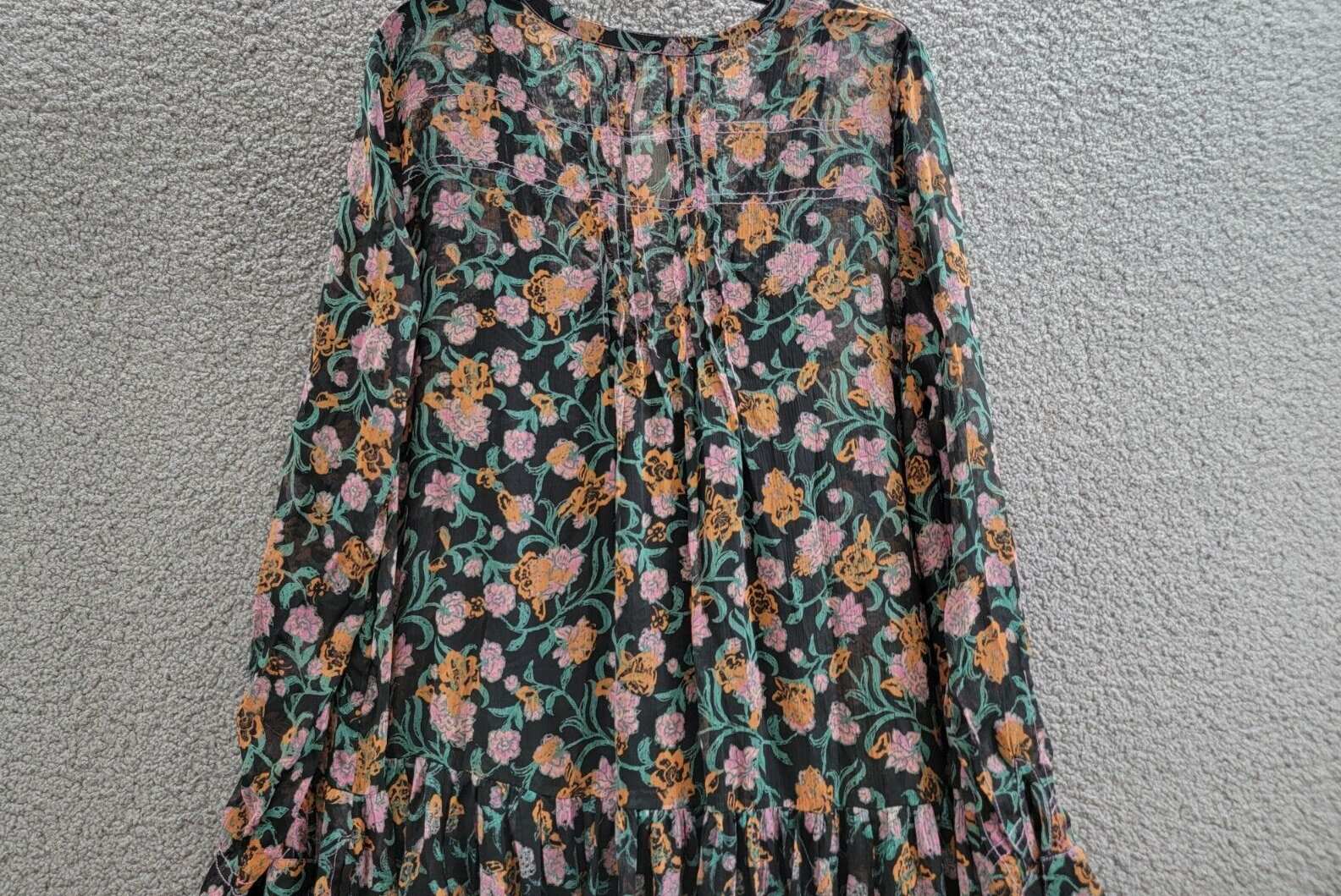Free People See It Through Dress Women's L Multi Floral V-Neck Pullover L/S - Picture 14 of 18