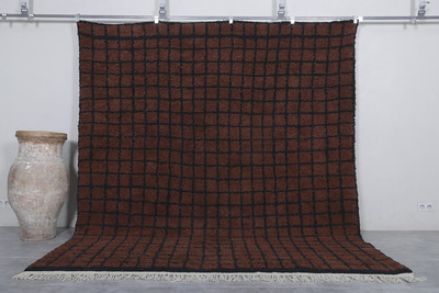 Handmade Moroccan Beni Ourain Wool Rug | Dark Brown and Black Checkered Design