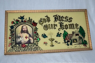 vintage God Bless Our Home plaque Texas souvenir mid century
