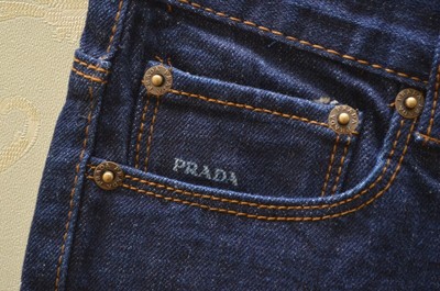 Pre-owned Prada Denim Womens Jeans Logo Red Tab Nylon Details Sizes It 38, 40, 42