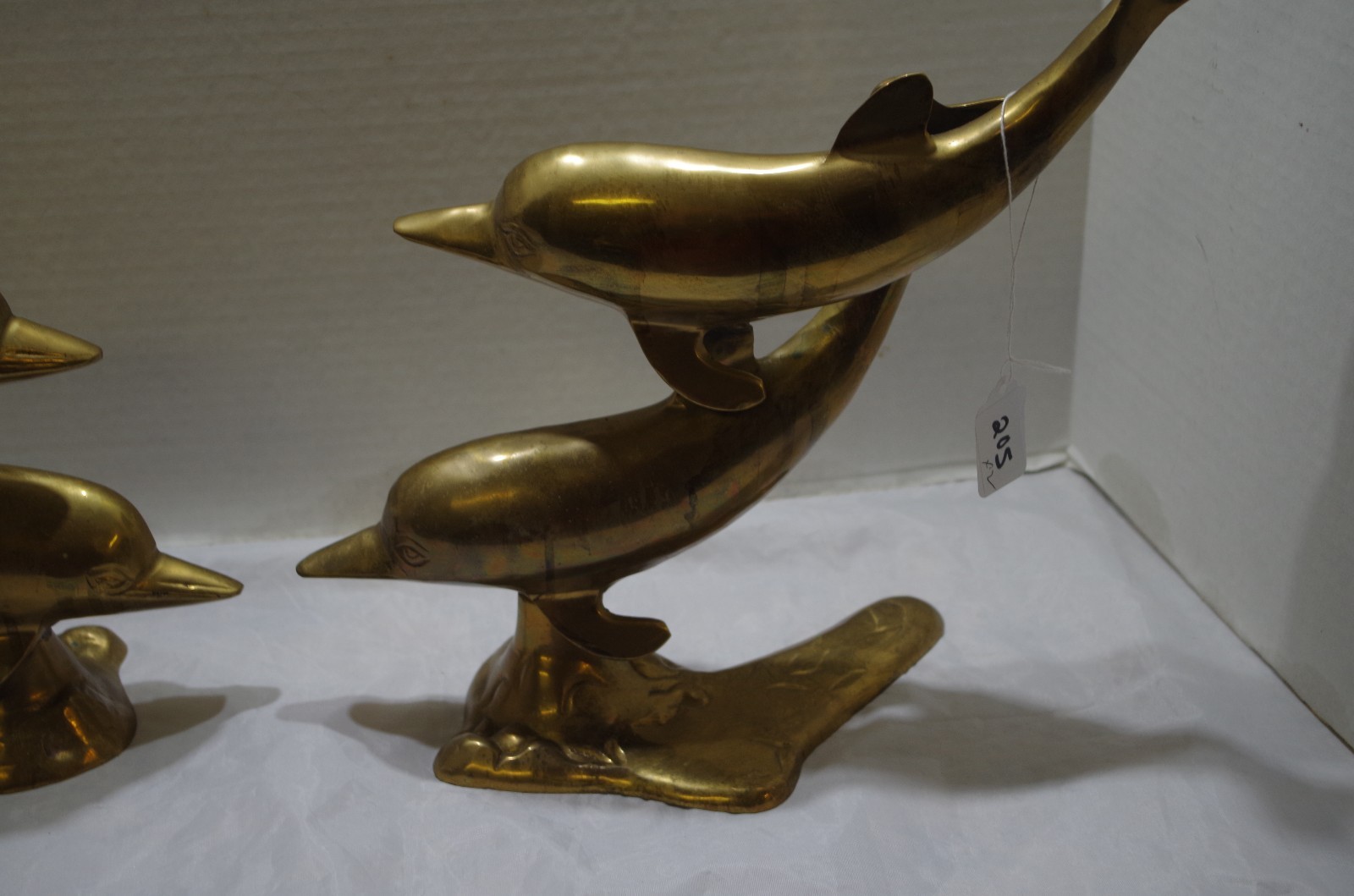 Set Vintage Large Brass DOLPHIN'S Statue Figure Sculpture Nautical Sea Decor