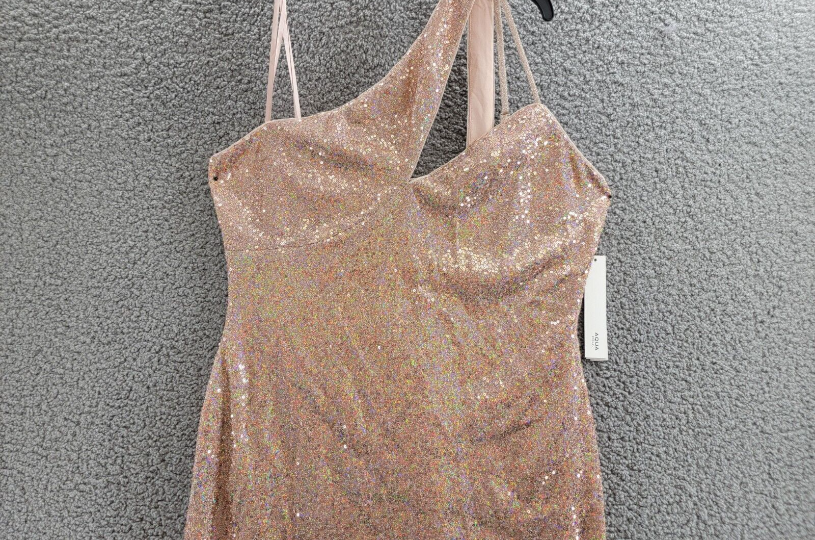 Aqua One Shoulder Sequin Dress Women's XL Copper Asymmetric Back Zip Closure - Picture 3 of 15