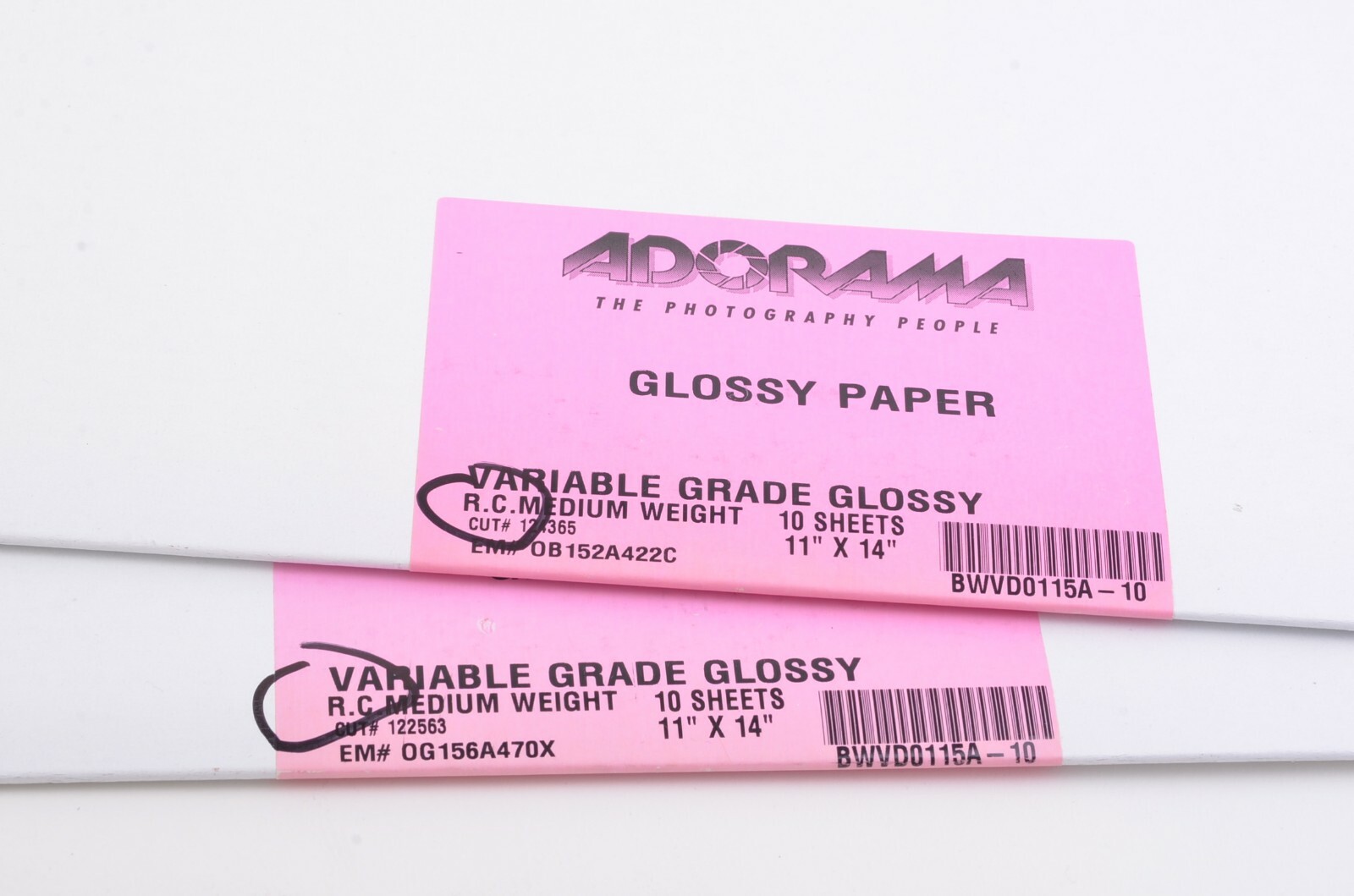 NIB X2 ADORAMA 10sh. 11x14 VARIABLE GRADE RC GLOSSY PAPER, SEALED, GOOD