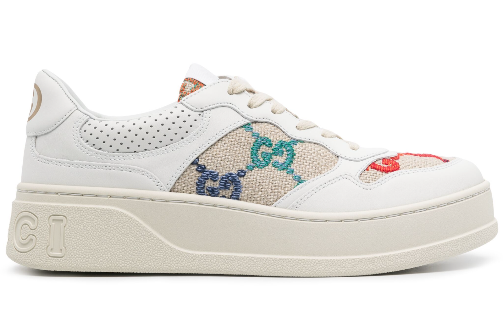 Gucci GG Panelled Logo Multicolor White Platform Low Top Lace Up