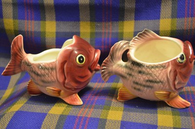 Vintage LEFTON Maroon Tropical Fish Creamer and Sugar-NICE