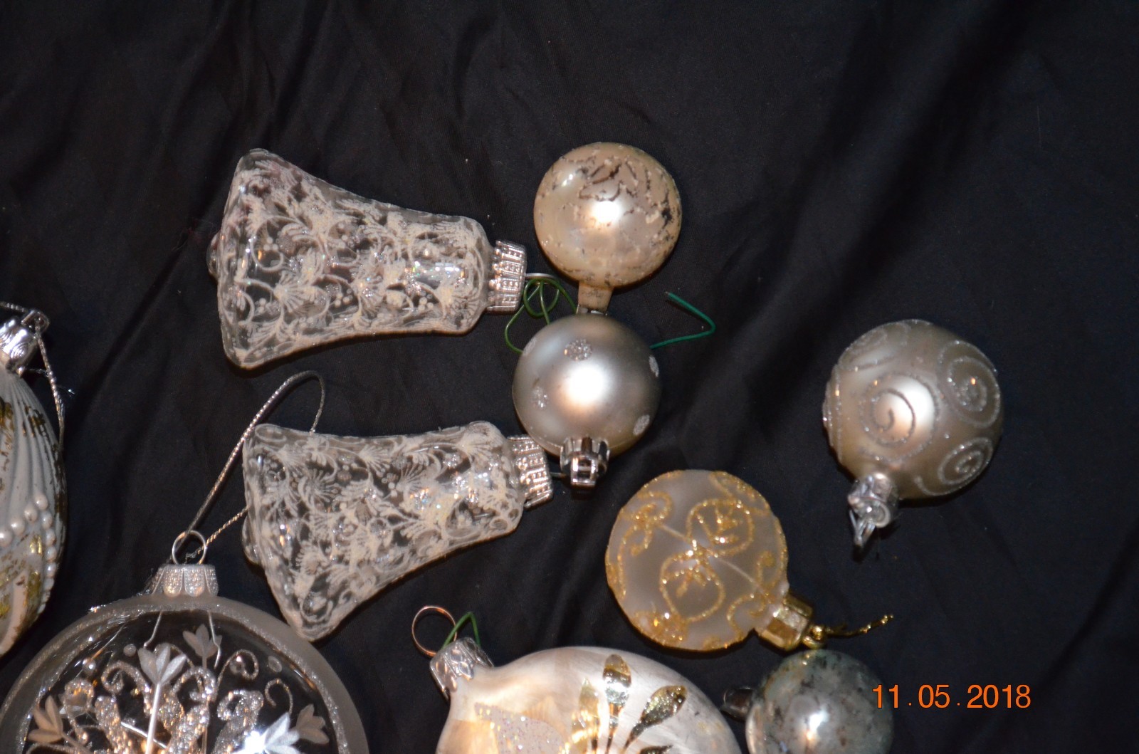 Lot of 11 vintage Glass Christmas Ornaments White clear Silver Glitter
