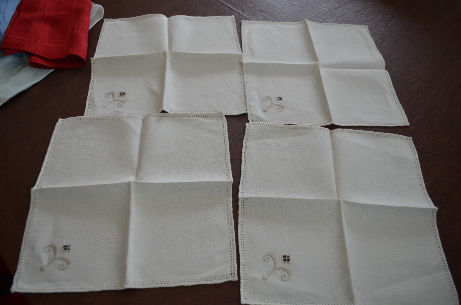 Lot Vintage Antique Napkins & Misc. linen cotton ecru embroidered white