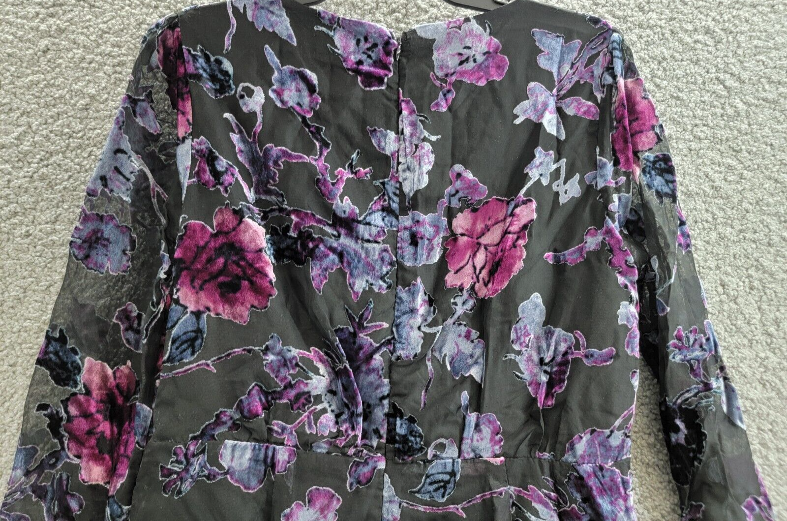 AQUA Floral Velvet Burnout Mini Dress Women's L Multi V-Neck Back Zip Closure - Picture 14 of 19