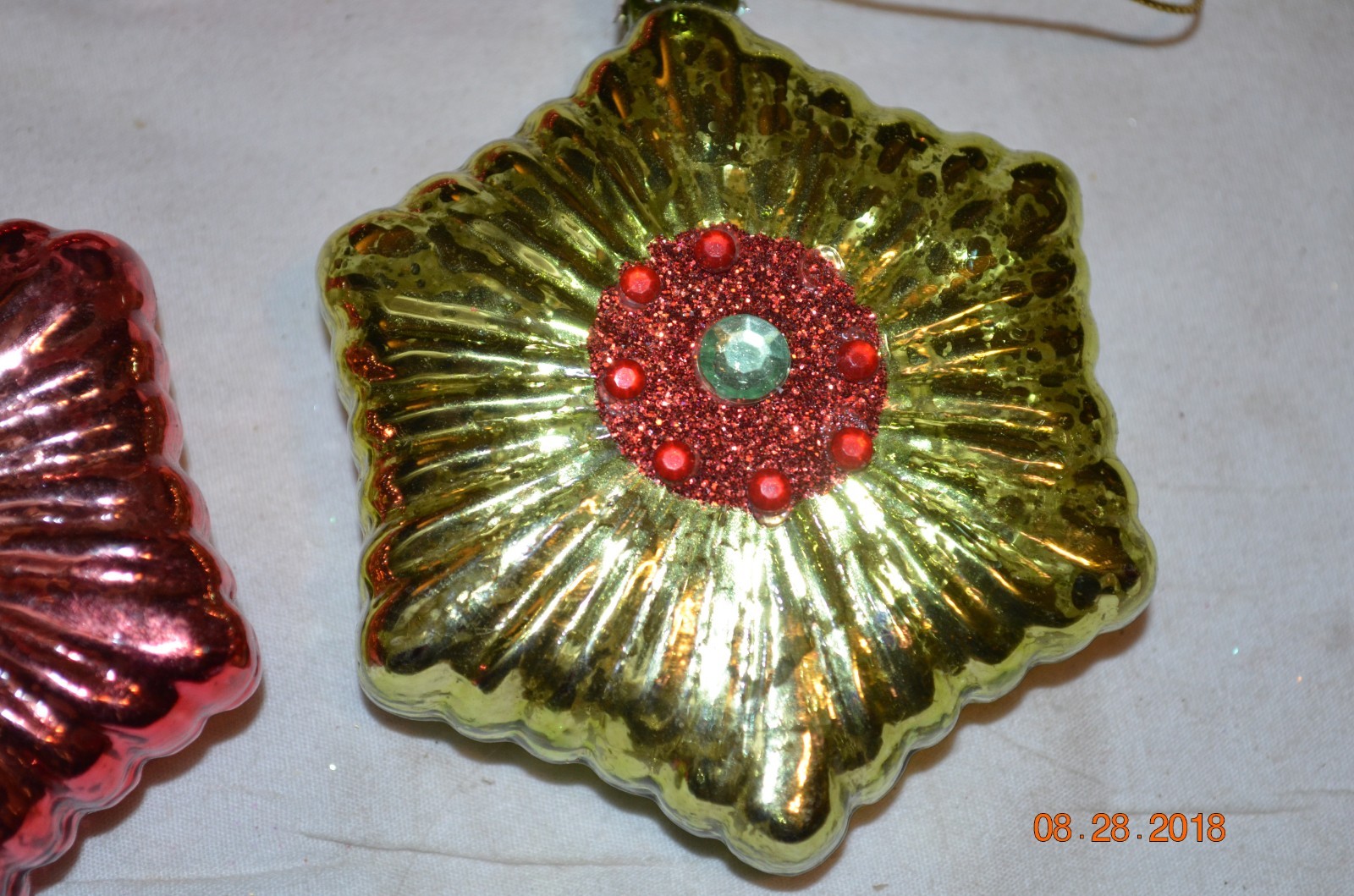 Vintage Glass Christmas ORnaments lot of 3 octagon shaped