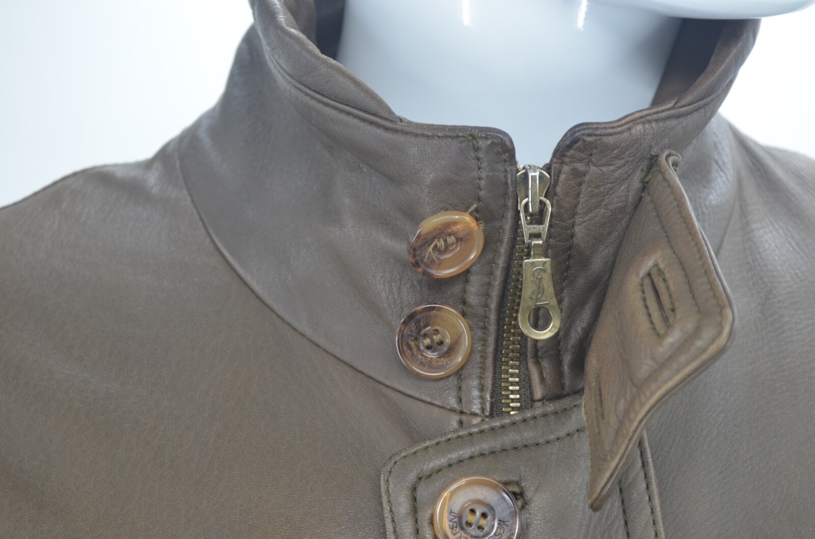 YSL YVES SAINT LAURENT Mens Classic Leather Jacket Brown