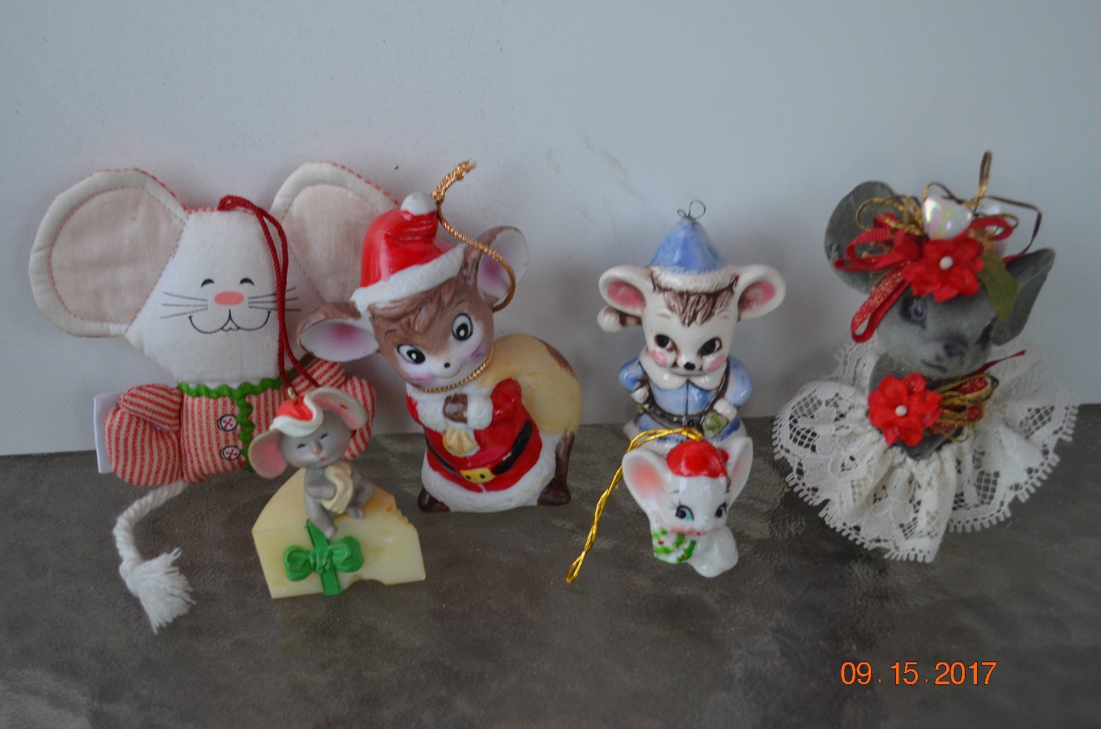 Lot of 6 Vintage Mice Mouse Christmas Ornaments