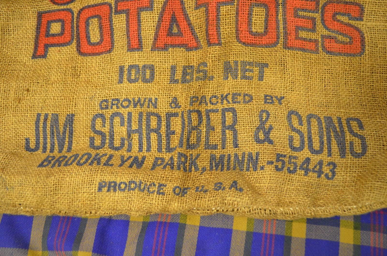 Vtg US No.1 CHEF TABLE STOCK 100# QualityPotato BurlapSack-J. Schreider&Sons-MN