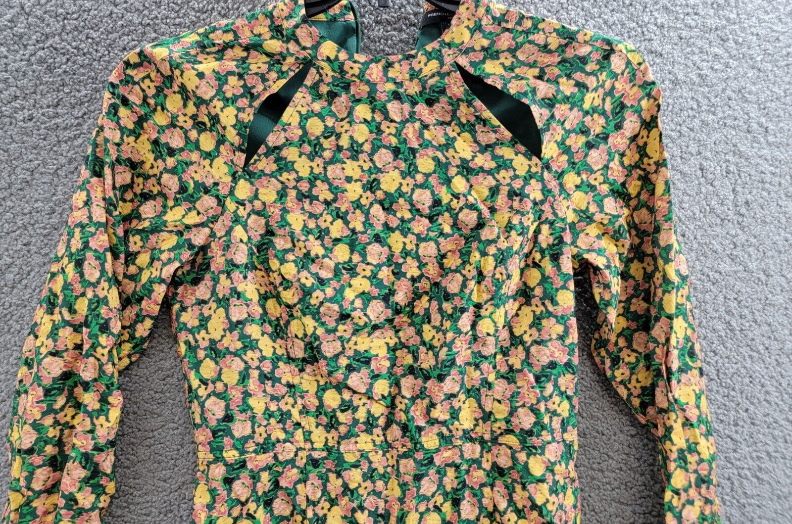 French Connection Aleezia Flavia Floral A-Line Dress Women's 4 Forest Green L/S - Picture 3 of 19