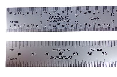 Machinist Ruler 300 mm 12'' PEC USA Metric English E/M Rigid .5mm, mm, 1/31, 1/64