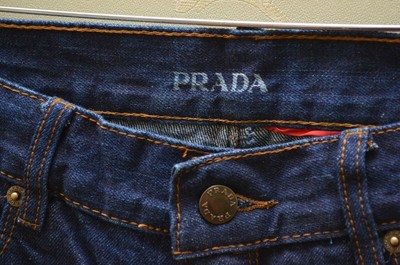 Pre-owned Prada Denim Womens Jeans Logo Red Tab Nylon Details Sizes It 38, 40, 42