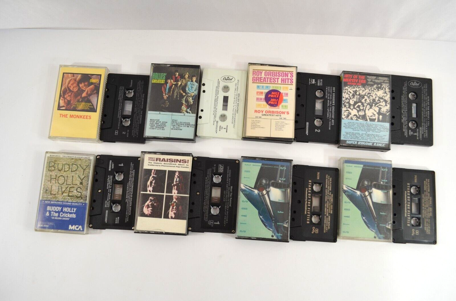 50s 60s Rock Cassette Tapes LOT Monkees Buddy Holly Raisins Hollies Roy Orbison