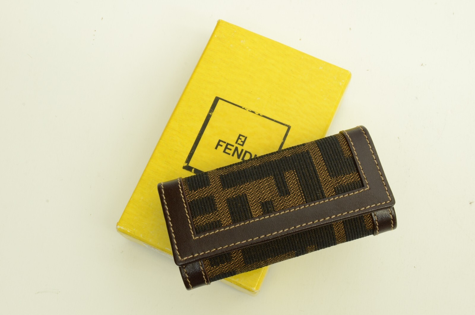 Authentic Fendi Zucca 4 Key Ring Vintage Leather Wallet