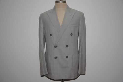 Pre-owned Ralph Lauren Purple Label Hand Made Wool & Silk Double Breast Blazer Jacket In Gray