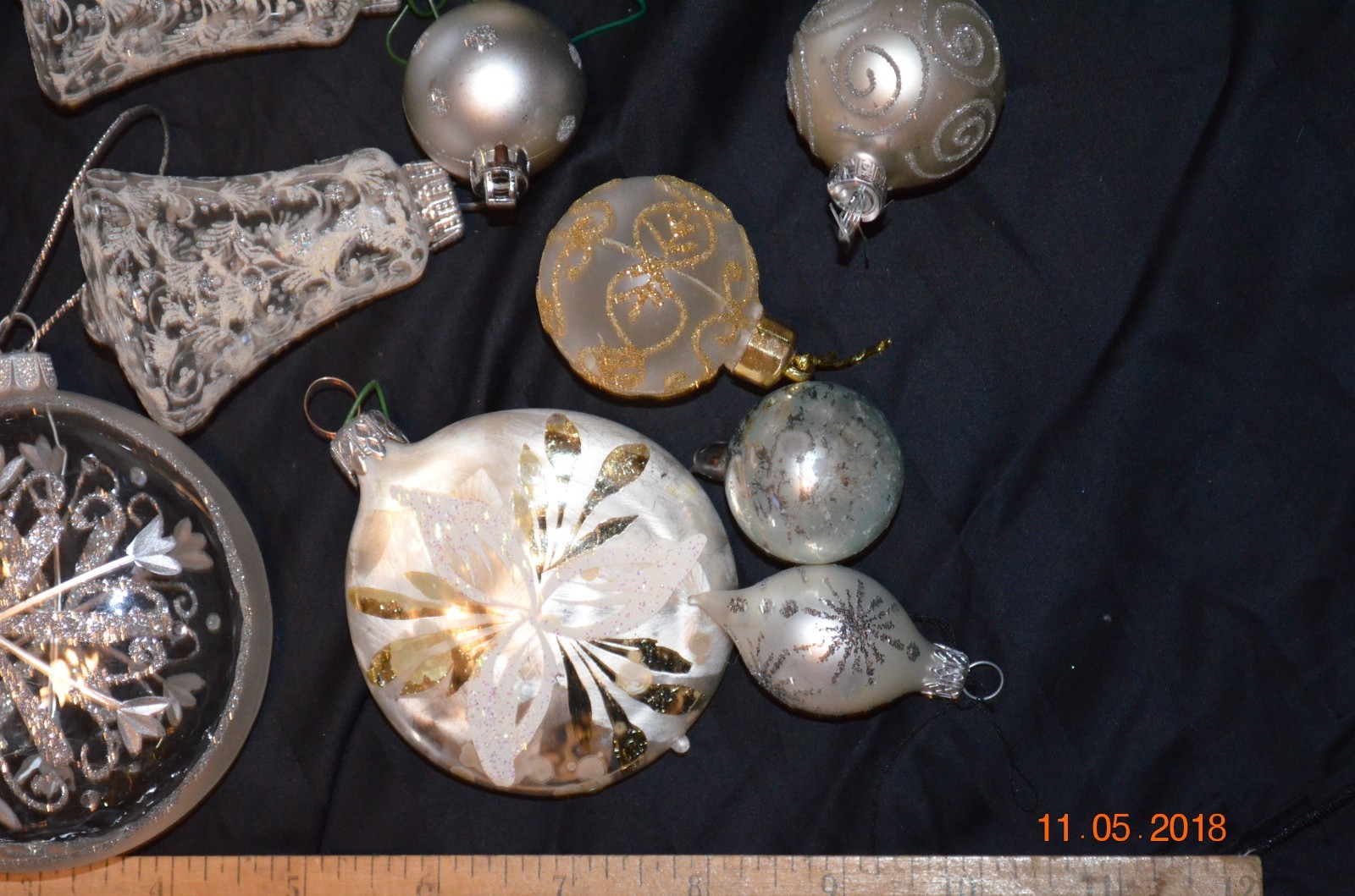 Lot of 11 vintage Glass Christmas Ornaments White clear Silver Glitter