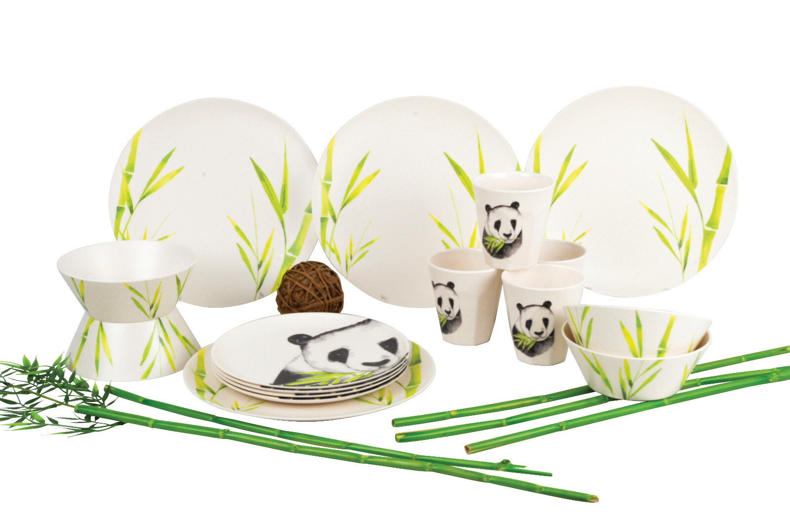 16 tlg. Camping Geschirr Set Panda Bambus Outdoor Melamin GIMEX Campinggeschirr