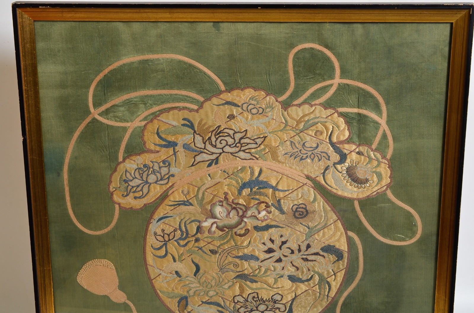 Antique Asian Embroidery, textile, silk, green, Chinese Japanese Korean