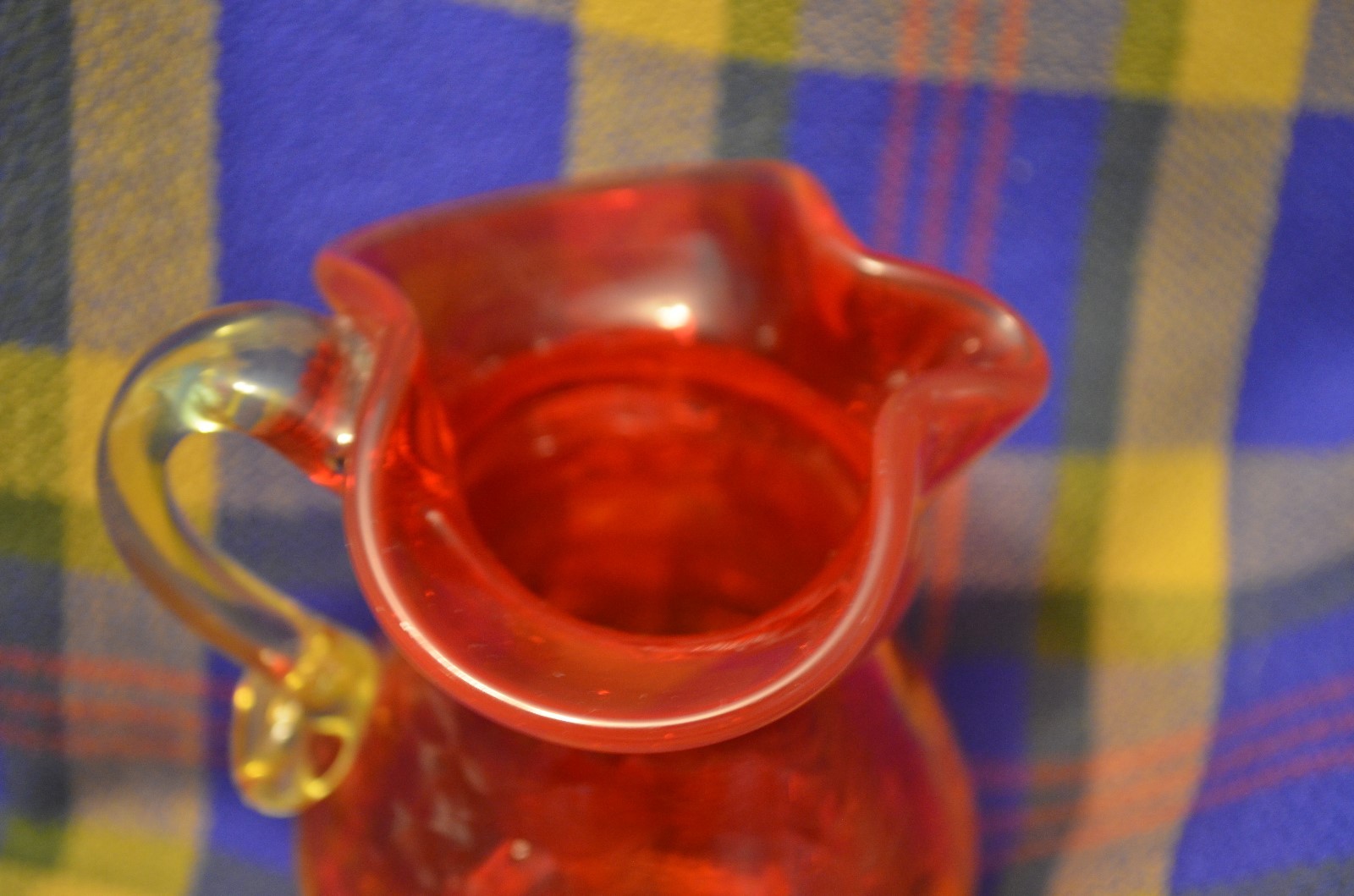 Vintage Yellow/Orange Hand Blown Glass Miniature Pitcher/Vae w/Applied Handle