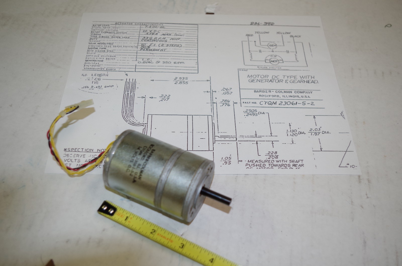 BARBER COLMAN GEARED DC MOTOR with AC GENERATOR CYQM23061-5-2 12VDC