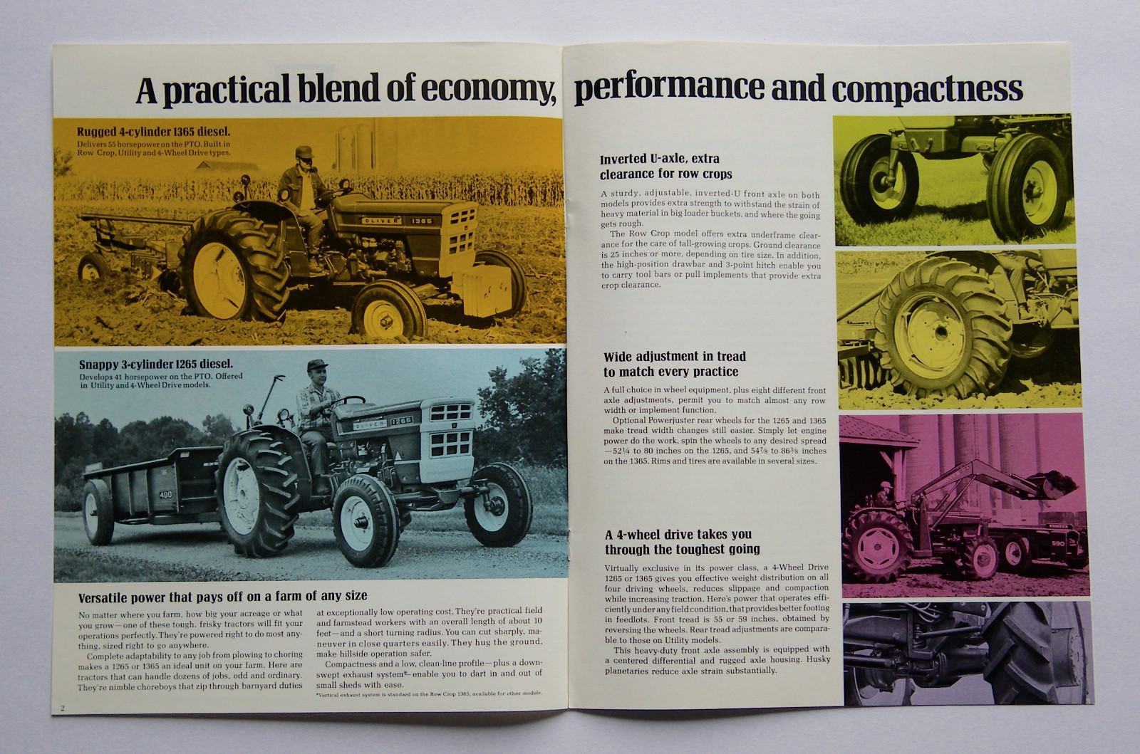 1960's-1970's Oliver 1265 1365 Tractor Brochure Row Crop Utility 4-Wheel Drive
