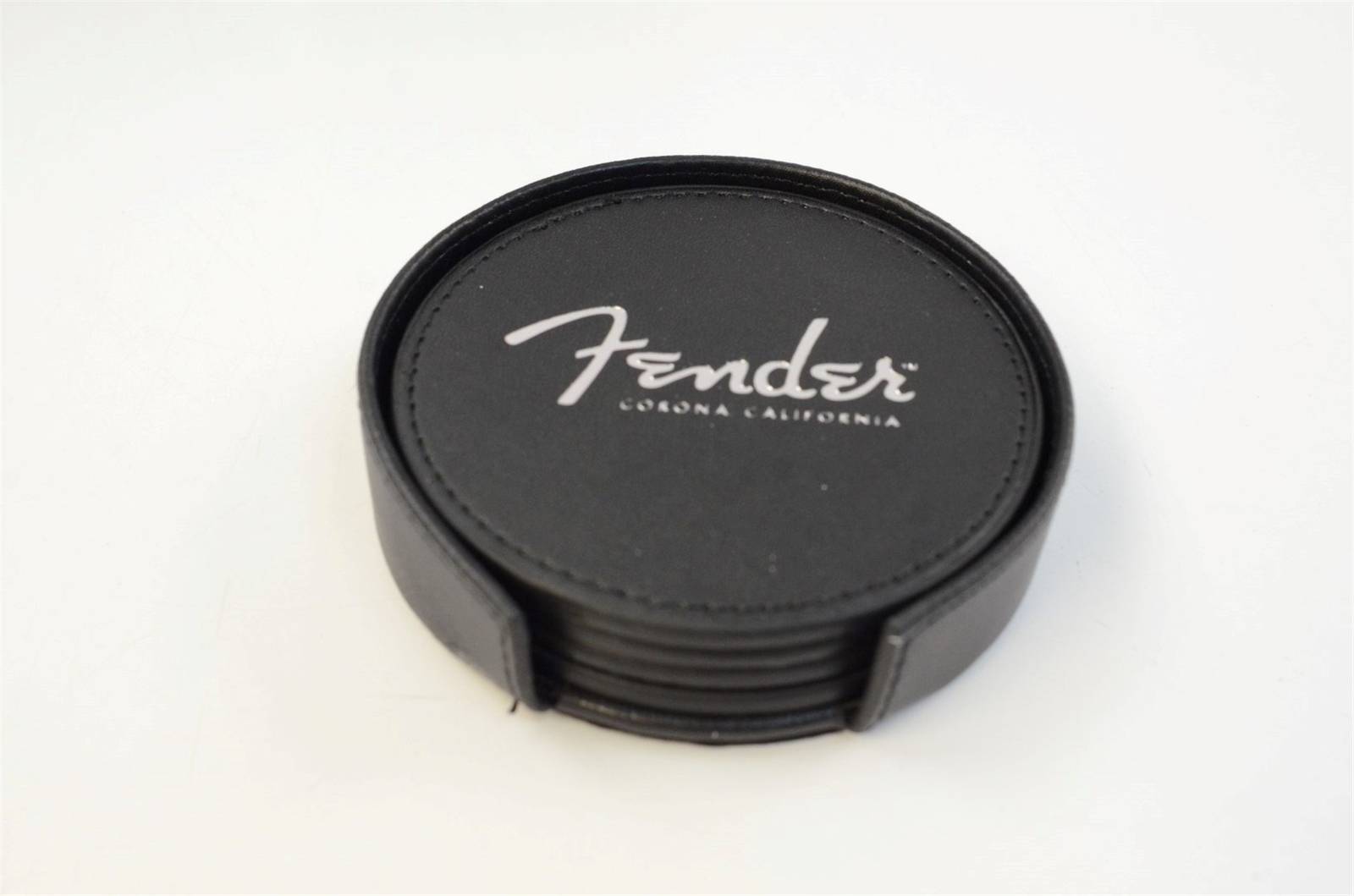NEW Genuine Fender Guitar/Bass Black Leather Bar Top Drink Coaster Set