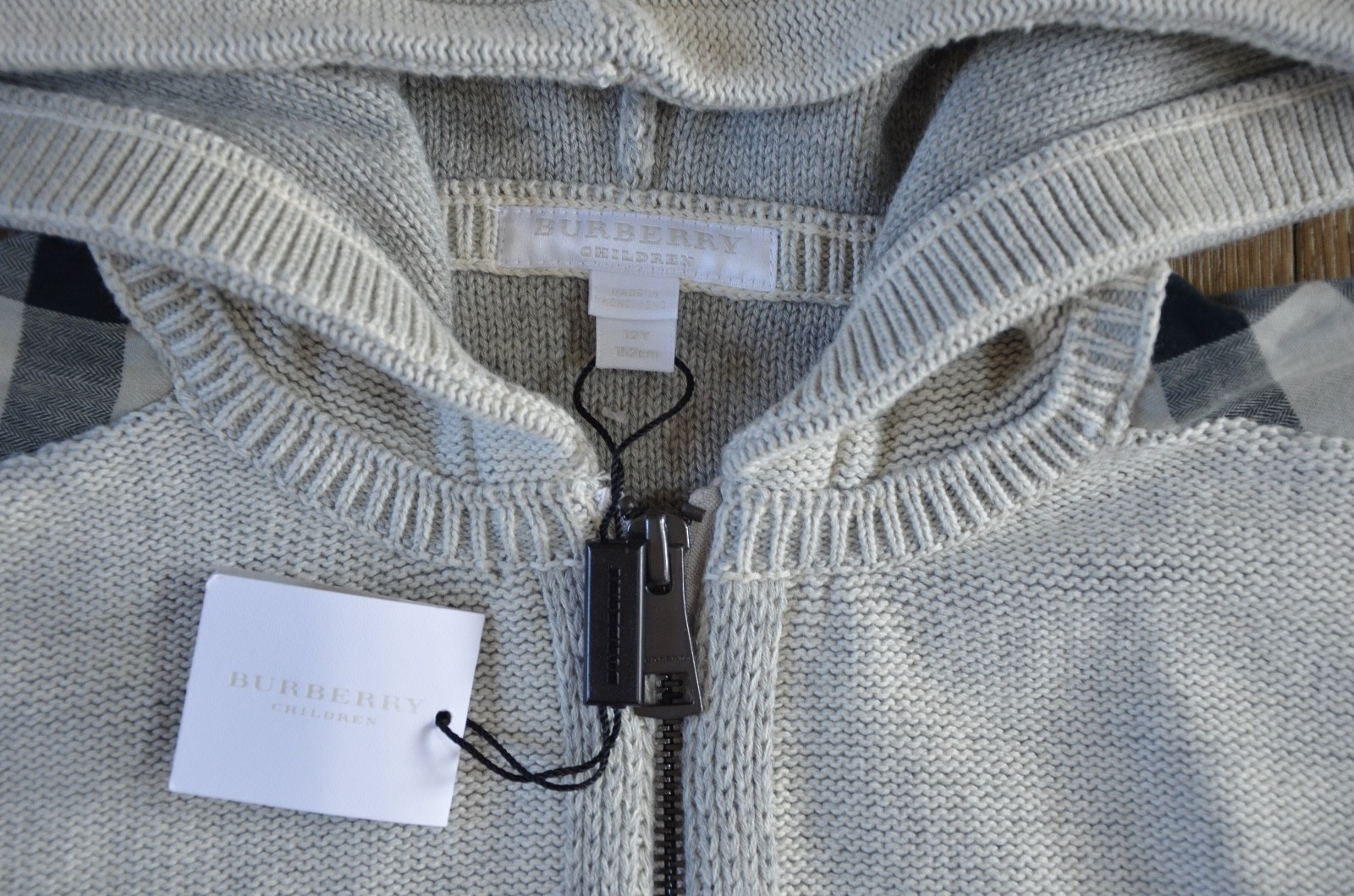 Burberry Boys Gray Melange Zip Up Sweater Size 12 NWT
