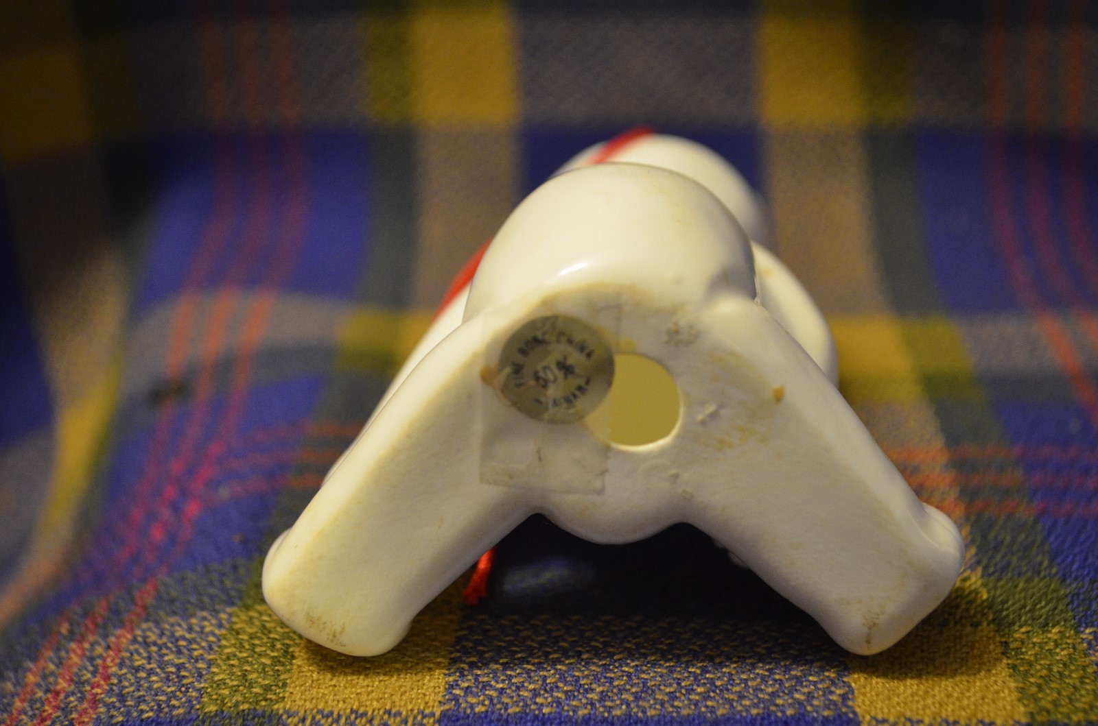 Grp of 4 Vtg Porcelain White w/Red Accent Christmas Ornaments-Cat,Bear,Pig&Sheep