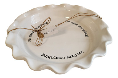 Mud Pie Circa Pie Plate Scalloped Baking Dish Dessert Bakeware White Ceramic