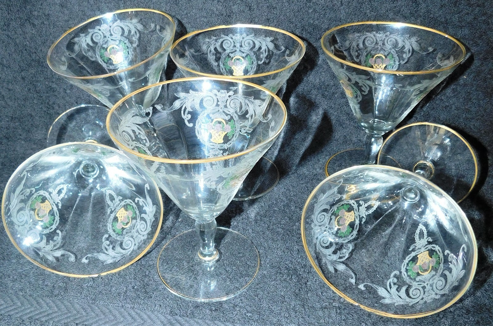 BREATHTAKING ANTIQUE GLASS STEMWARE COLORFUL BASKETS DESIGNS GREAT CONDITION!!