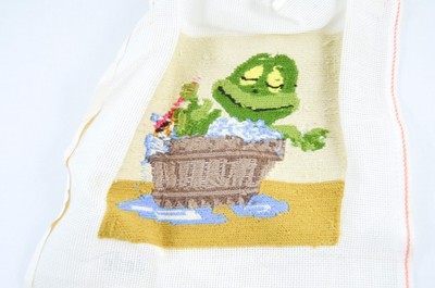 CUTE needlepoint needle point FROG bath bubbles unframed colorful bathroom