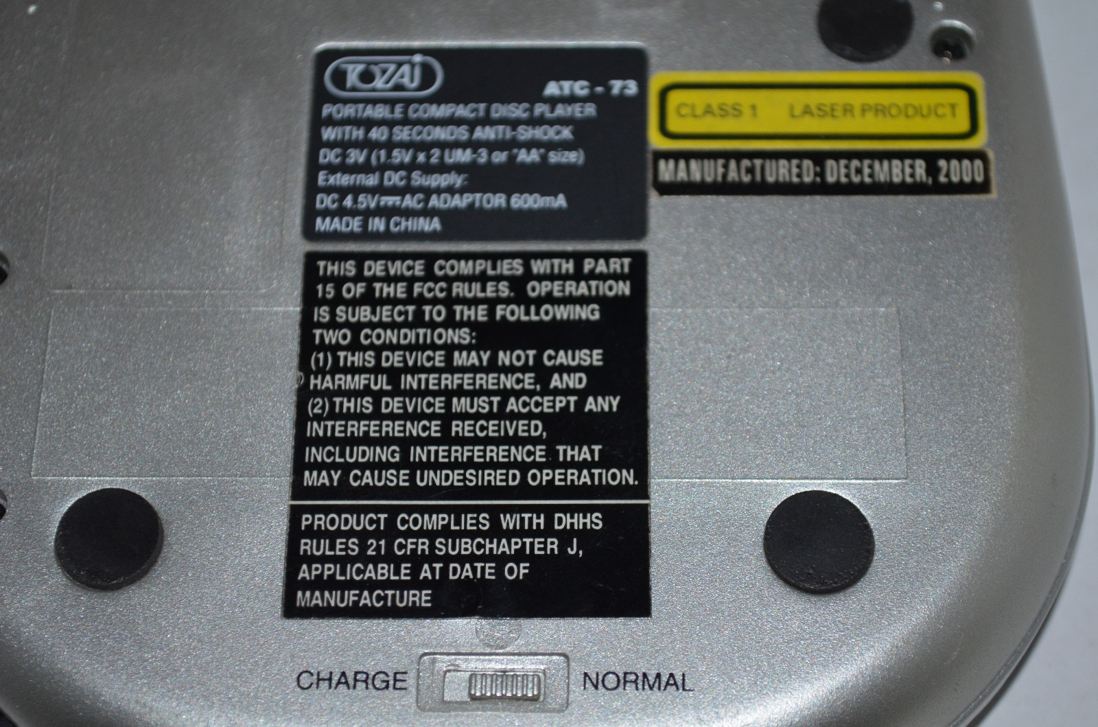 Tozi ATC-73 Portable CD Player 40 Second ASP Anti Shock Anti-Roll System